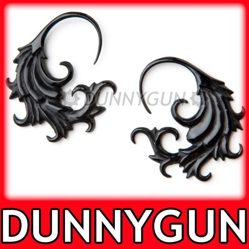 10G ONDA SPIRAL HOOK BLACK HORN PLUGS 10 gauge bone  