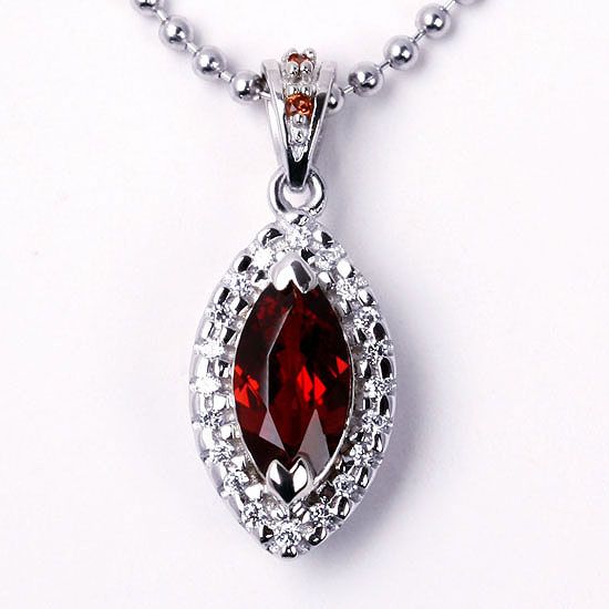 925 Sterling Silver Genuine Red Garnet Oval Pendant  