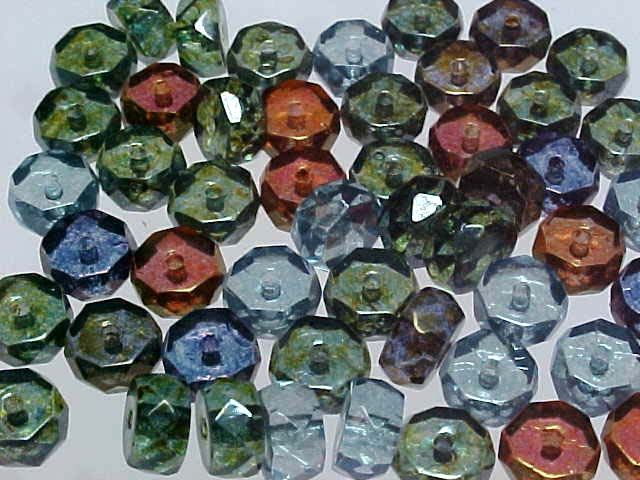 Vtg 25 LUSTER MIX RONDELLE FACETED GLASS BEADS LUV  