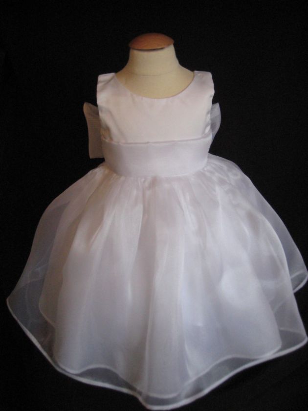 WHITE IVORY POOL ORGANZA BOW FLOWER GIRL DRESS 6 9 MO  