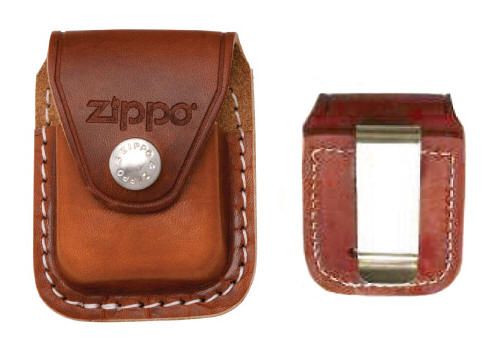 CLIP ON BROWN LEATHER POUCH FOR ZIPPO LIGHTERS_USA_LPCB  