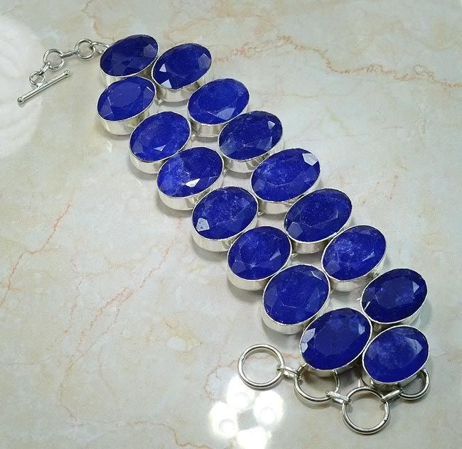 HUGE SAPPHIRE SILVER BRACELET 7 1/4 8 1/2; S7362  