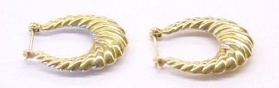 14K Solid Yellow Gold Spiral Design Hoop Earrings 21mm  