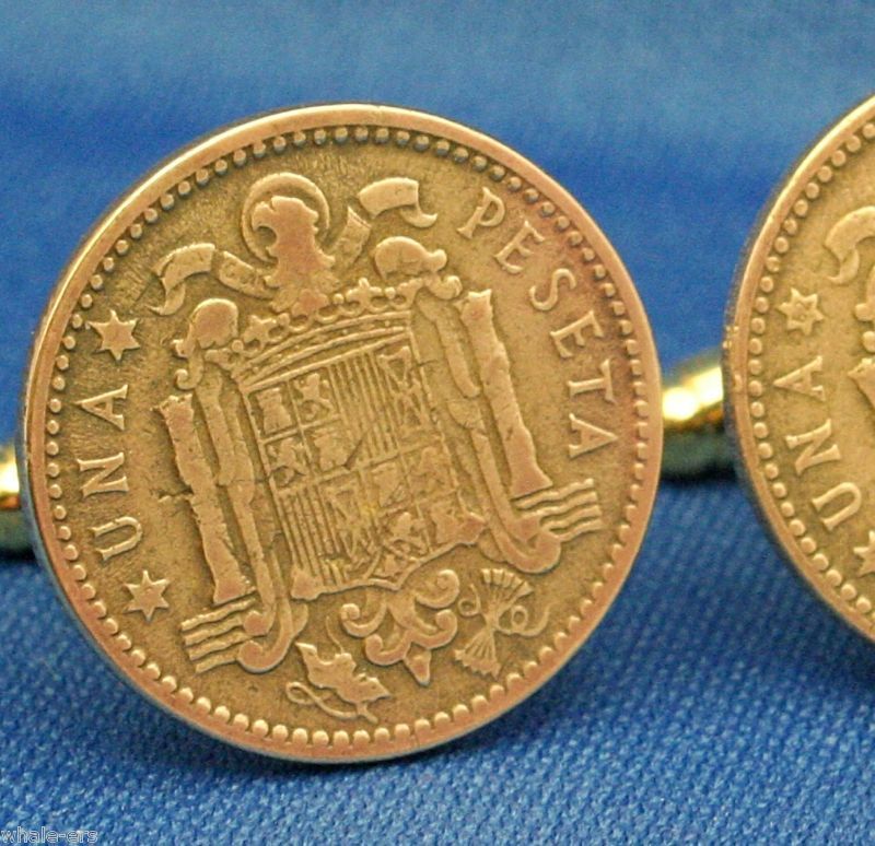 Spain Vintage 1953 Una Peseta Coin   New Cufflinks  