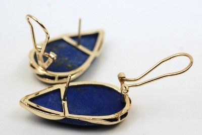 14K LARGE LAPIS GEMSTONE OMEGA BACK EARRINGS   9.9 GRAMS  