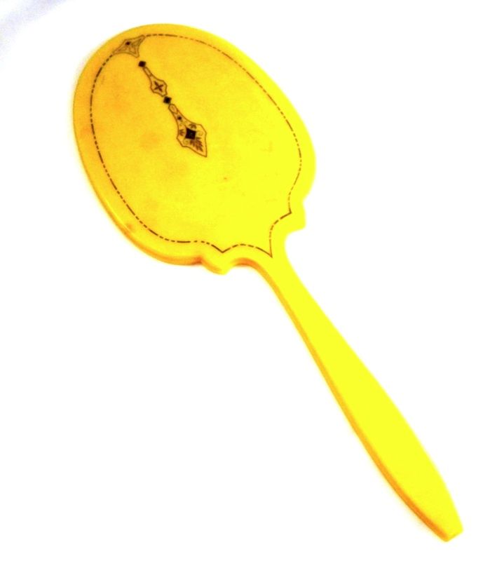 Vintage Du Pont Celluloid Hand Mirror Yellow 1920s Dresser  