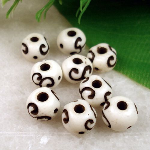 9mm X 7mm Carved Flower Bone Round Beads 25 PCS (10002)  