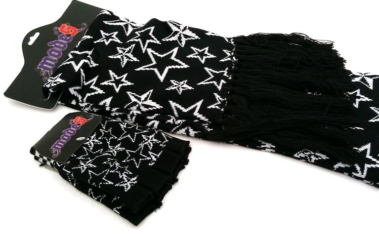 STARS Scarf + Fingerless Gloves Punk Rockabilly HOT NEW  