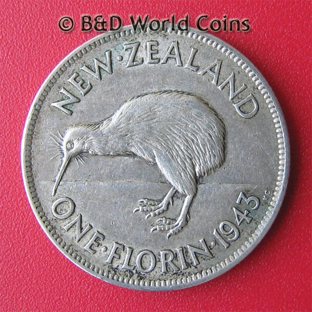 NEW ZEALAND 1943 FLORIN .18oz SILVER KIWI BIRD 28mm  