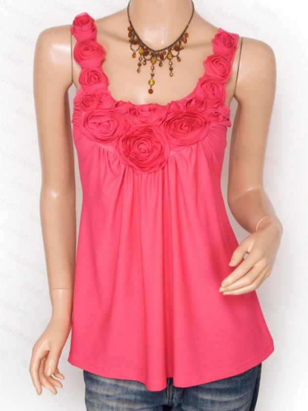 Rose Floral Applique Ruched Camisole Cami Tank Top S  