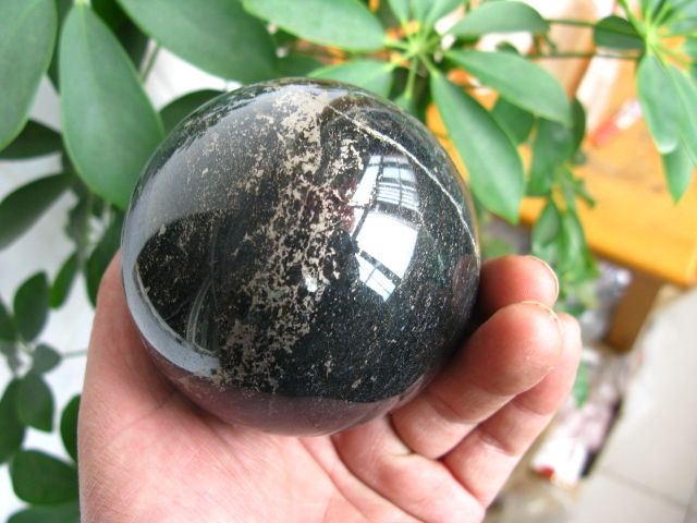 RARE NATURAL PYRITE&EPIDOTE CRYSTAL SPHERE BALL 81mm  