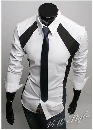 SLIM PATCHWORK CASUAL DRESS SHIRT WHITE #1153  