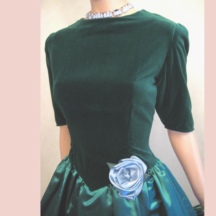 VINTAGE 50s 60s SATIN PARTY SWING FULL SKIRT DRESS  