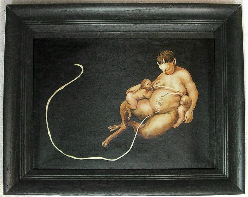 BRAZILLIAN SURREALIST PAINTING ANASOR ED SEAROM SATYR MOTHER  