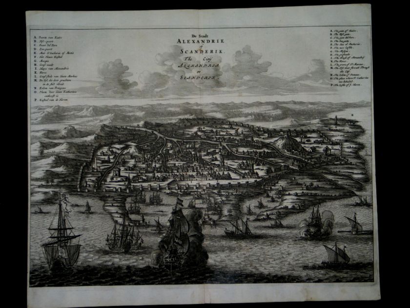 Alexandria Egypt Ships COPPER ENGRAVING   DAPPER 1670  