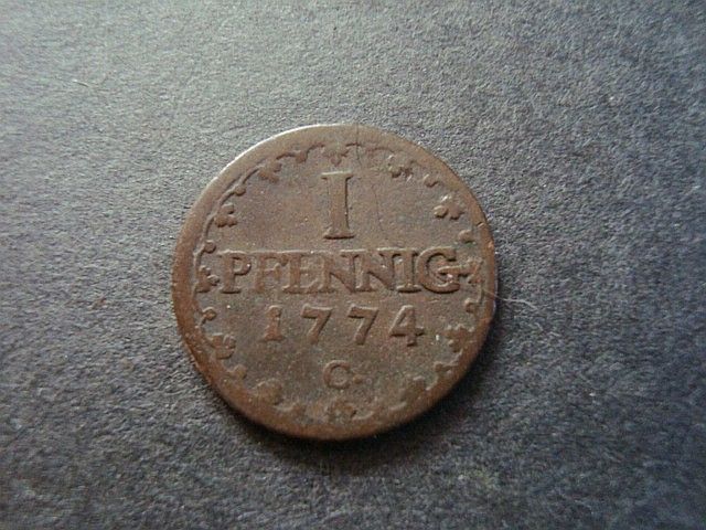 1774 C GERMANY GERMAN STATE 1 PFENNIG COIN  