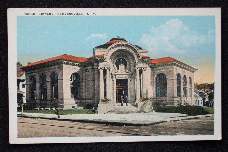 1920s Public Library Gloversville NY Fulton Co Postcard  