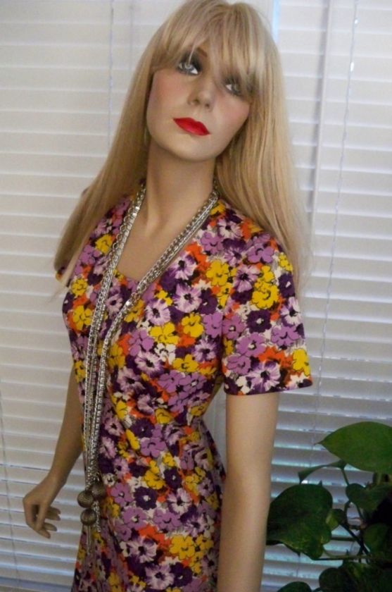 1960S VINTAGE Mod RETRO FLOWER MOD DOLLY Hippie shift DRESS S M 