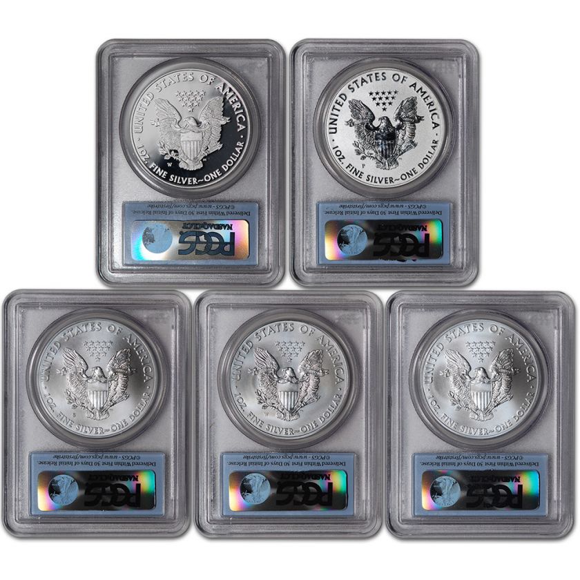 2011 American Silver Eagle 25th Anniversary 5 pc Set PCGS MS70 PR70 