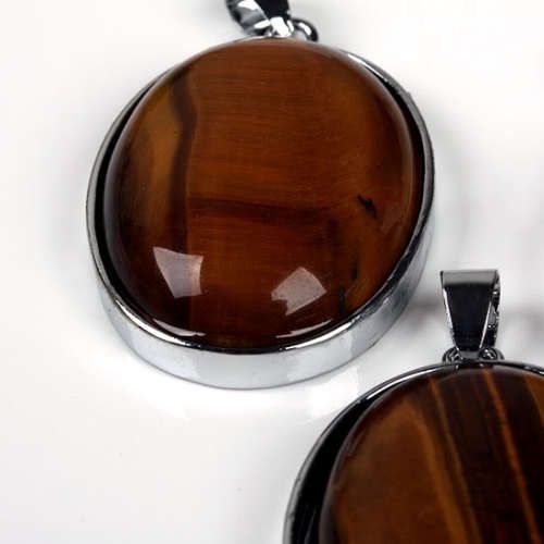 BROWN TIGER EYE STONE OVAL PENDANT BEAD 1P  