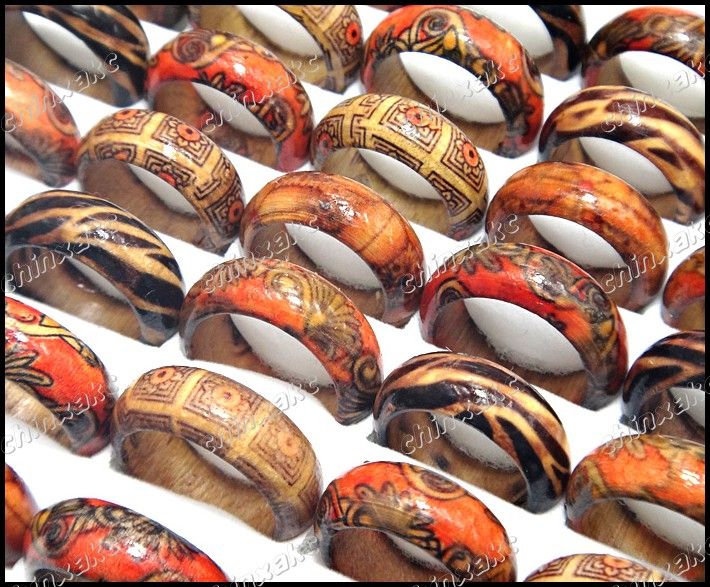 Wholesale jewelry lots 50pcs Mixed lot Natural Wood Fashion Rings mix 