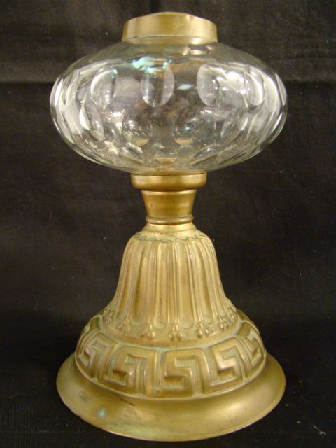 19thC Antique VICTORIAN PARLOR Cut GLASS & BRASS Old ESTATE Oil LAMP 