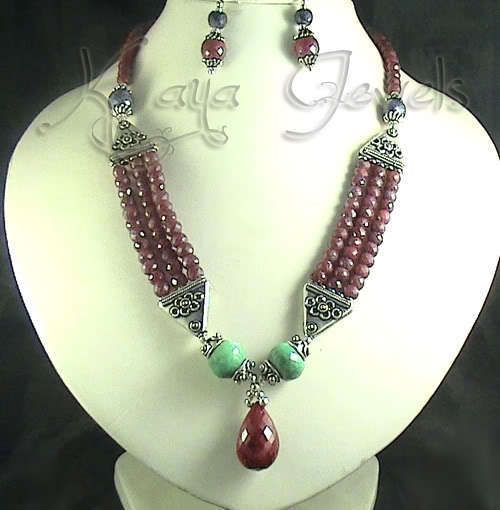 XCLUSIV NATURAL RUBY EMERALD SAPPHIRE NECKLACE EARRING  