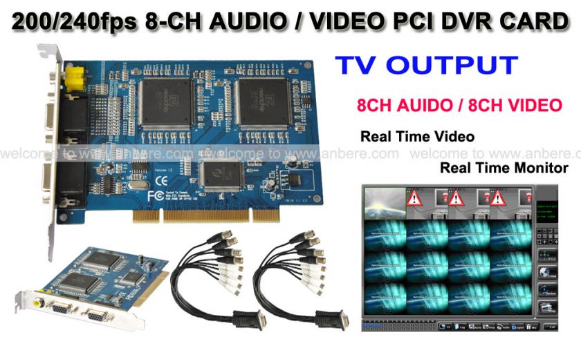 8CH 200/240FPS AUDIO/VIDEO INPUT 1CH TV OUTPUT DVR CARD  