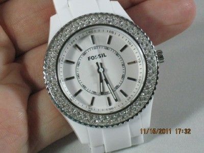 Fossil ES 2444 Womens White Resin Bracelet White Glitz Analog Dial 