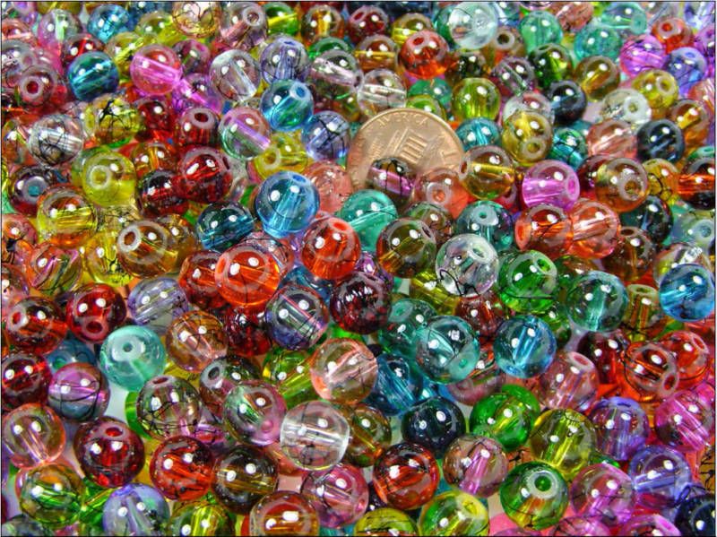 POUND LOT 8MM ROUND BLACK WEB LAMPWORK GLASS BEADS  