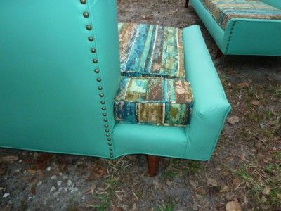   Century Danish Modern Aqua Vinyl 2 Piece Sectional Sofa All Original