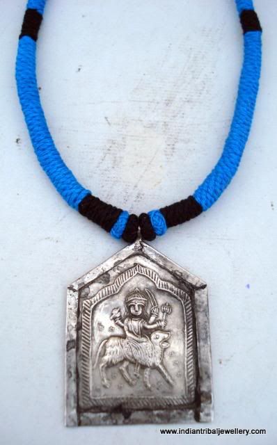 VINTAGE OLD SILVER DURGA GODDESS PENDANT NECKLACE  