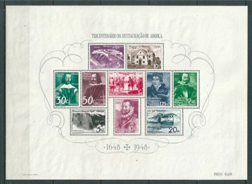 BLK1 ANGOLA PORTUGAL 1948 COMPLETE SET SOUVENIR SHEET MNH  