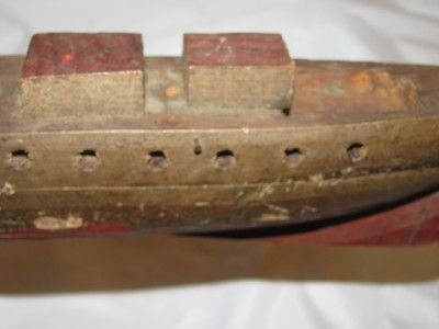 CIVIL WAR ERA ? 1800s ANTIQUE TOY BOAT SHIP TRENCH ART PRIMITIVE 