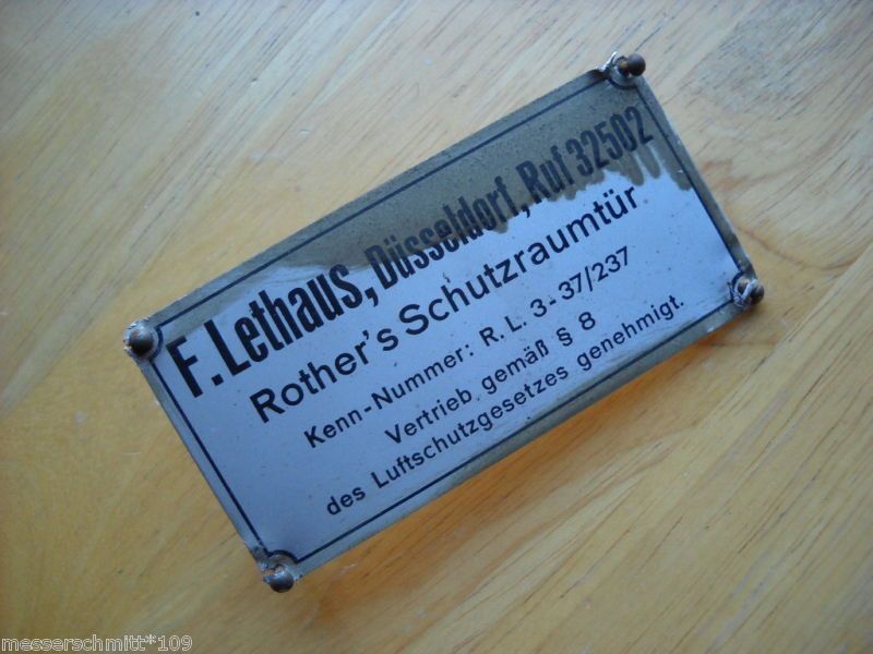 WW2 German Luftschutz 2 3 Man Bunker DOOR ID PLATE  