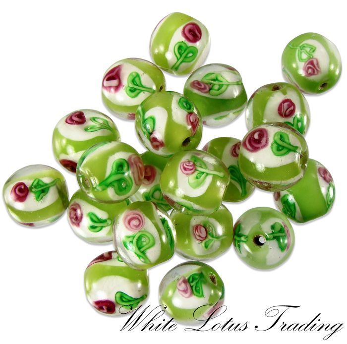   WHITE ROSE LOOSE GLASS BEADS WHITELOTUSTRADING WLT WHITE LOTUS TRADING