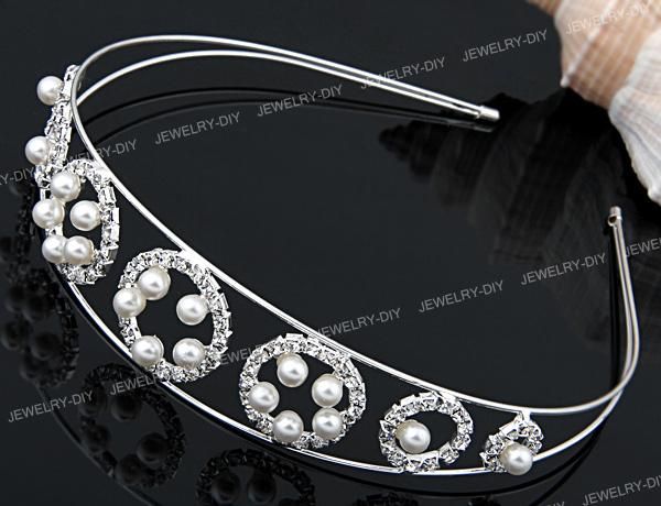 Silver Plated Rhinestone Faux Pearl Wedding Headband Tiara Hair Band 