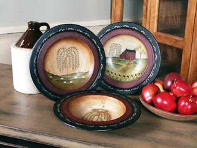 Willow Tree & Sheep Large Primitive Handpainted Bowl  