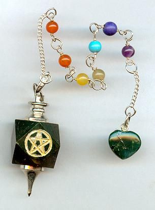 Chakra Faceted Bloodstone Pendulum w/Pentacle #4  