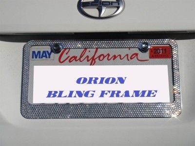 White Crystal Rhinestone License Plate Frame+Cap D4  
