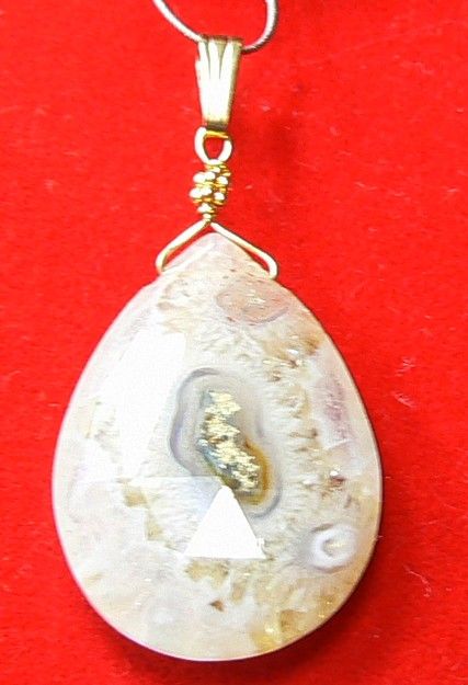 RARE NATURAL FACETED STALACTITE SOLAR QUARTZ BRIOLETTE 14K GOLD 