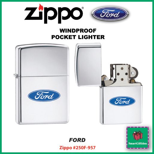 FORD EMBLEM_HP CHROME_WINDPROOF ZIPPO LIGHTER #250F 957  