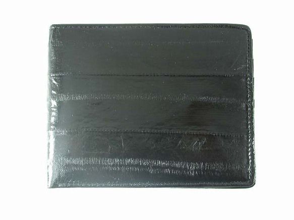 EEL SKIN MENS FLIP UP BIFOLD WALLET PURSE / BLACK /NEW  