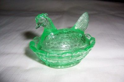 Vintage Degenhart Glass Chick Hen on Nest Salt Green  