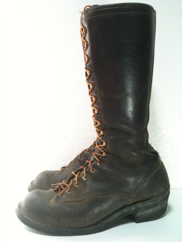 VTG 70s 80s WESCO HIGHLINER LINEMAN 16 BLACK WORK MOTO BOOTS 9.5 10 