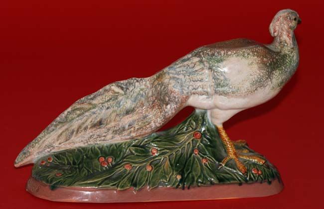 ART POTTERY CERAMIC PEACOCK BIRD OF PARADISE FIGURINE  