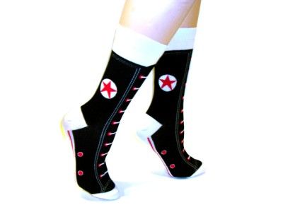 Black n White Cute Shoe Sneaker Design Novelty Socks  