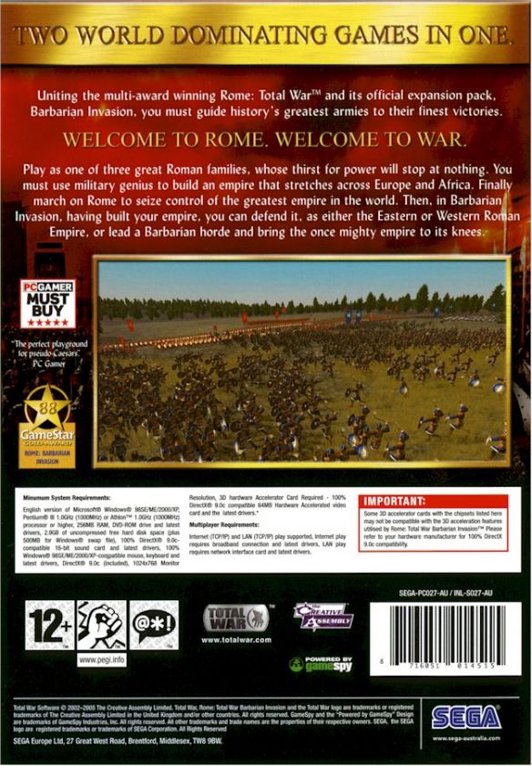 New PC Game ROME TOTAL WAR   GOLD EDITION w/ BARBARIAN  