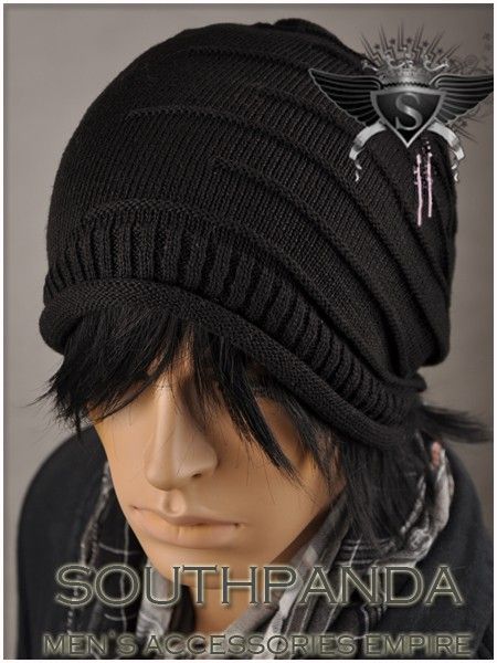 AM025 Black Warm Punk Rock Cotton Men Beanie Hat Cap  