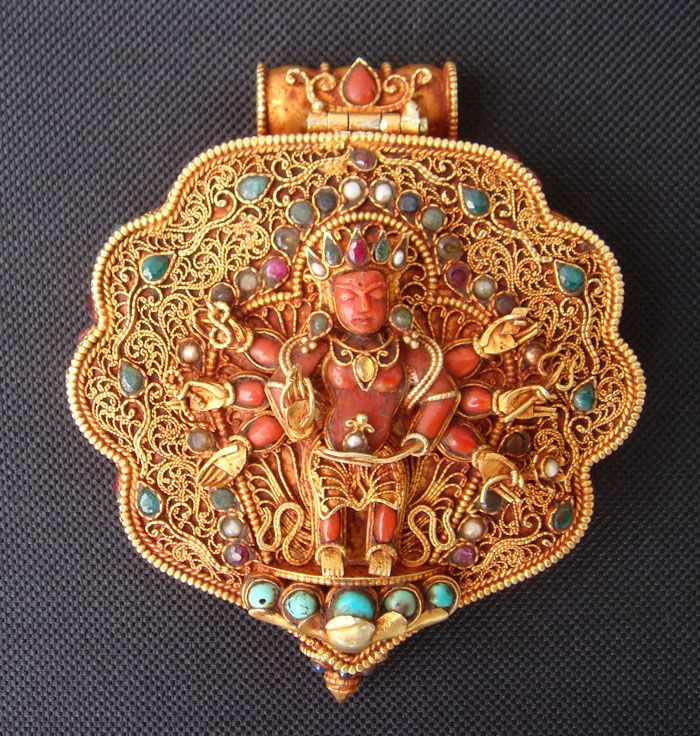 Goldplated Silver Lokeshvora Turquoise Chenrezig Ghau  